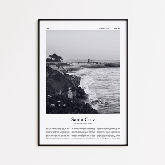 Santa Cruz California Coast Black And White Photo Travel Poster