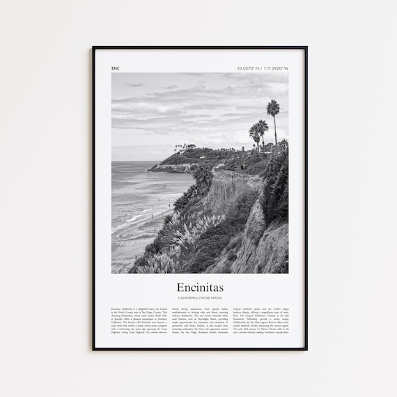 Encinitas California Black And White Coastal Photography Poster
