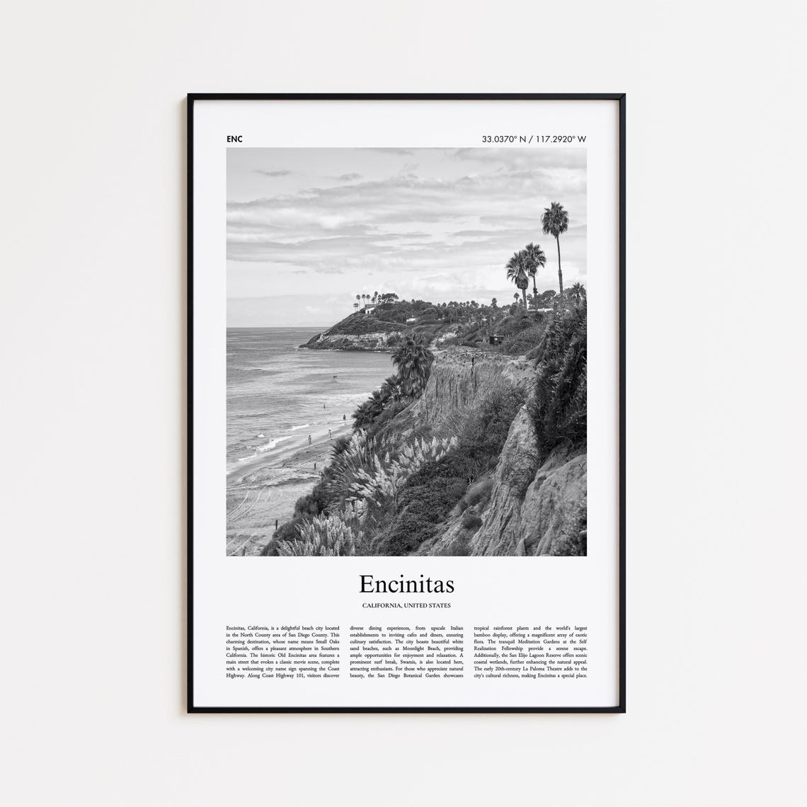 Encinitas California Black And White Coastal Photography Poster