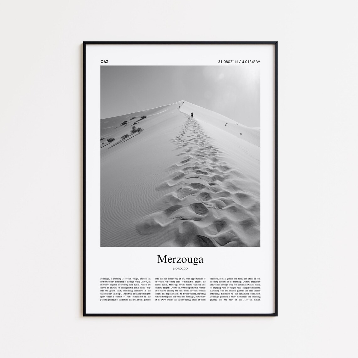 Merzouga Morocco Sahara Desert Dune Monochrome Photography Poster