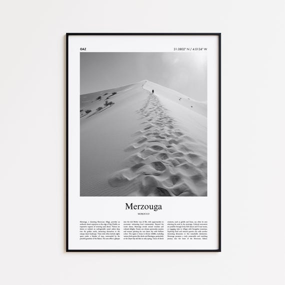 Merzouga Black And White Print Photo Poster Travel Gift Morocco Wall Art Minimal Home Decor