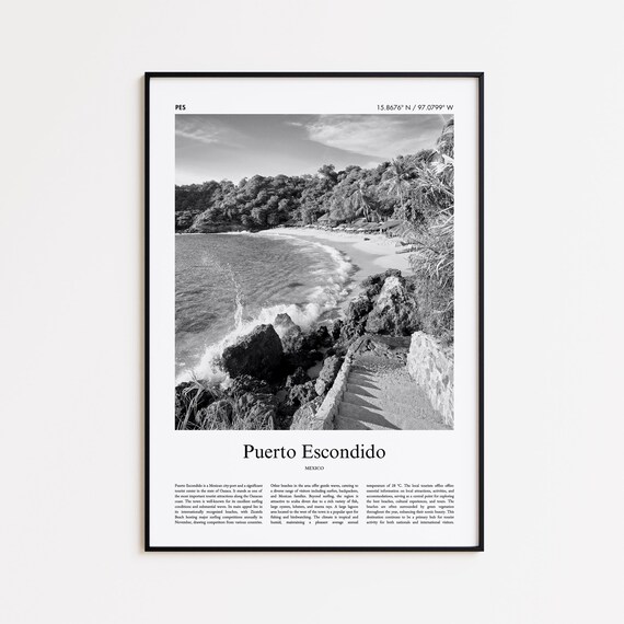 Puerto Escondido Black And White Print Photo Poster Travel Gift Mexico Wall Art