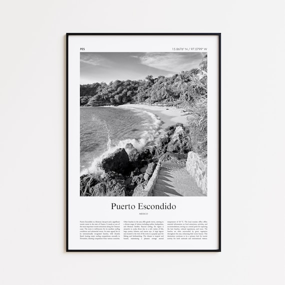 Puerto Escondido Black White Photo Travel Beach City Mexico Poster