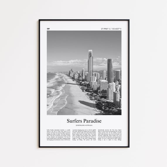 Surfers Paradise Black And White Print Photo Poster Travel Gift Queensland Australia