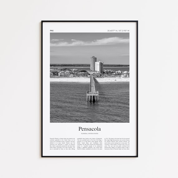Pensacola Florida Black And White Beachfront Photography Poster