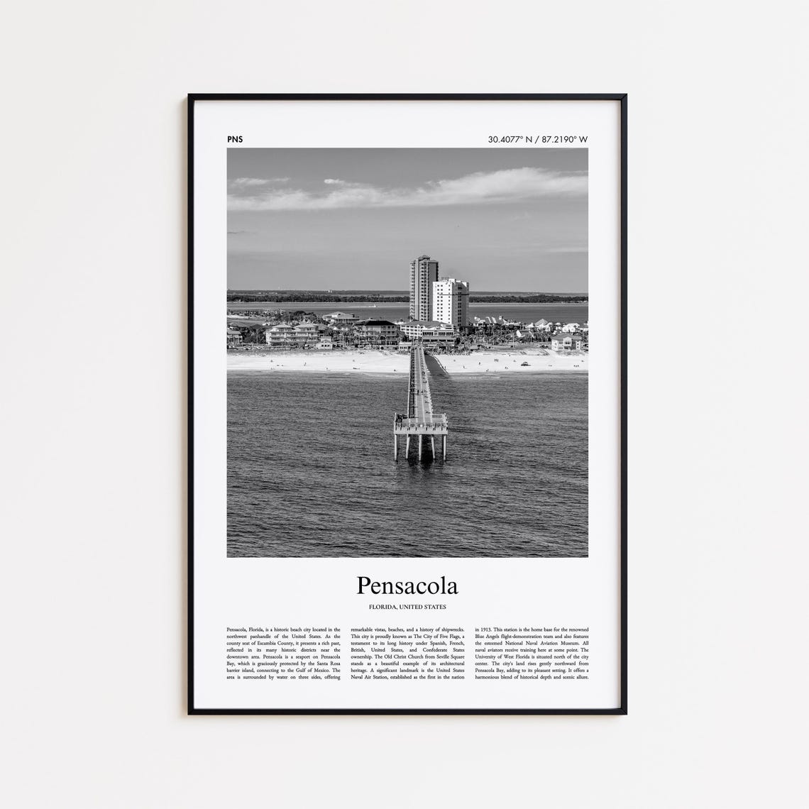 Pensacola Florida Black And White Beachfront Photography Poster