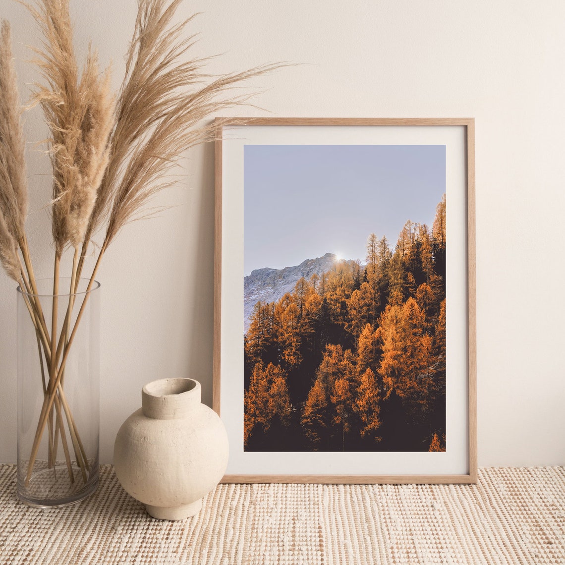 Golden Autumn Pine Forest Beneath Snowy Mountain Peak Photo Poster - Image 2