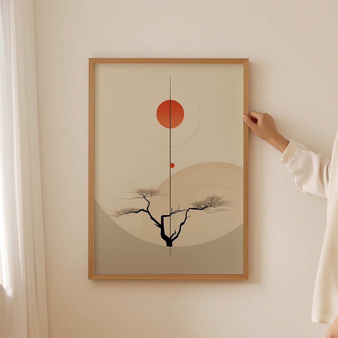 Japanese Neutral Abstract Willow Tree Art Print