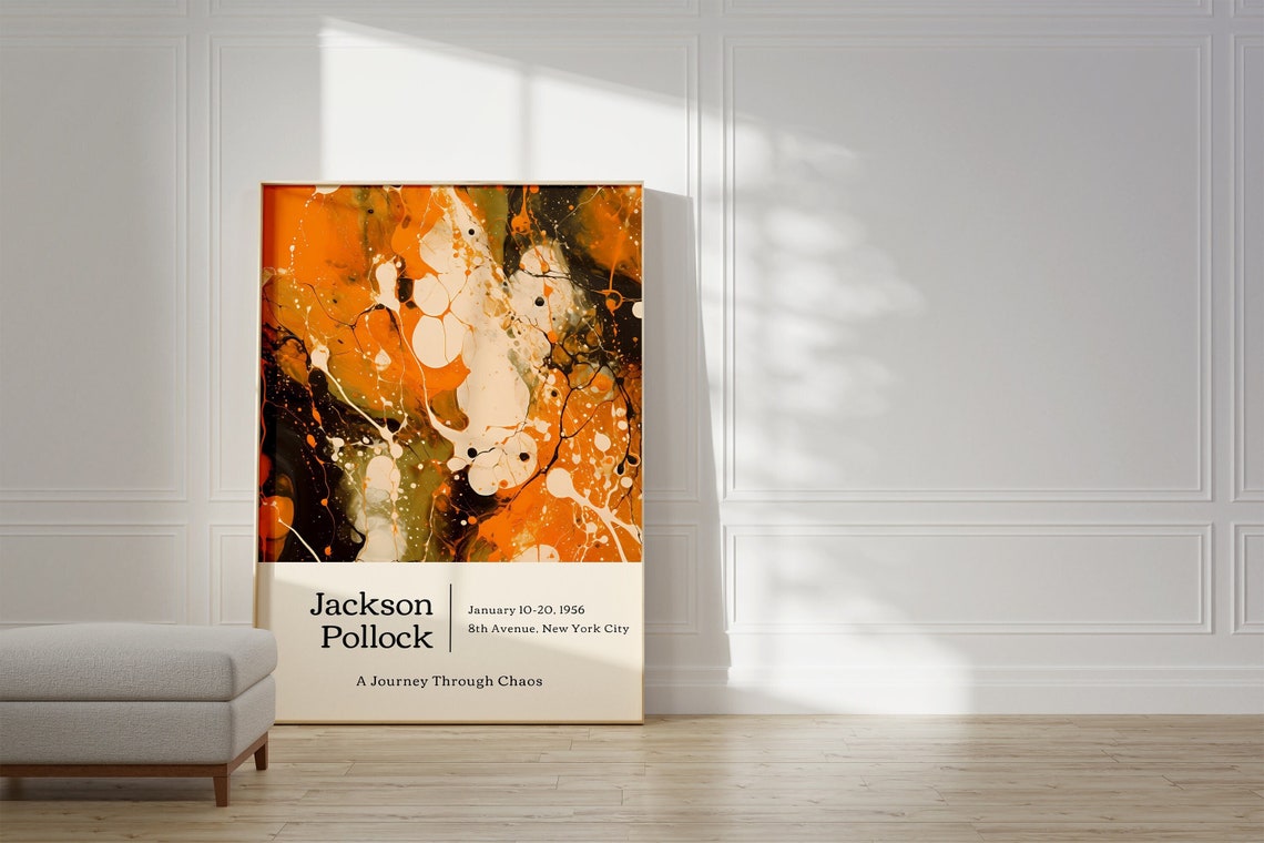 Jackson Pollock A Journey Through Chaos Orange Marble Art Poster
