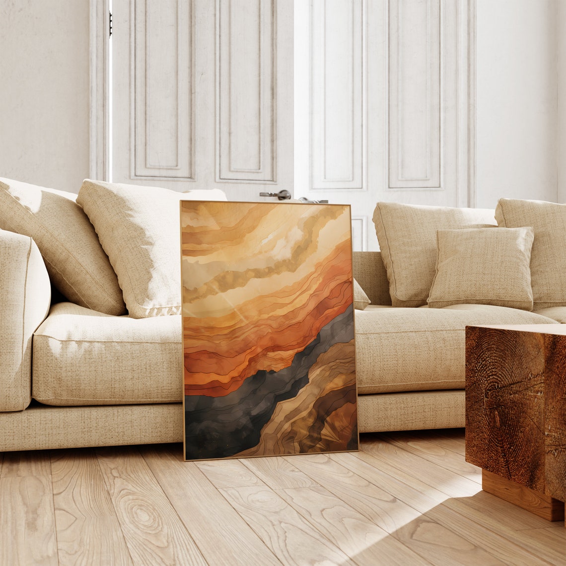 Ember Orange Black Marble Waves Abstract Ink Texture Art Poster - Image 4