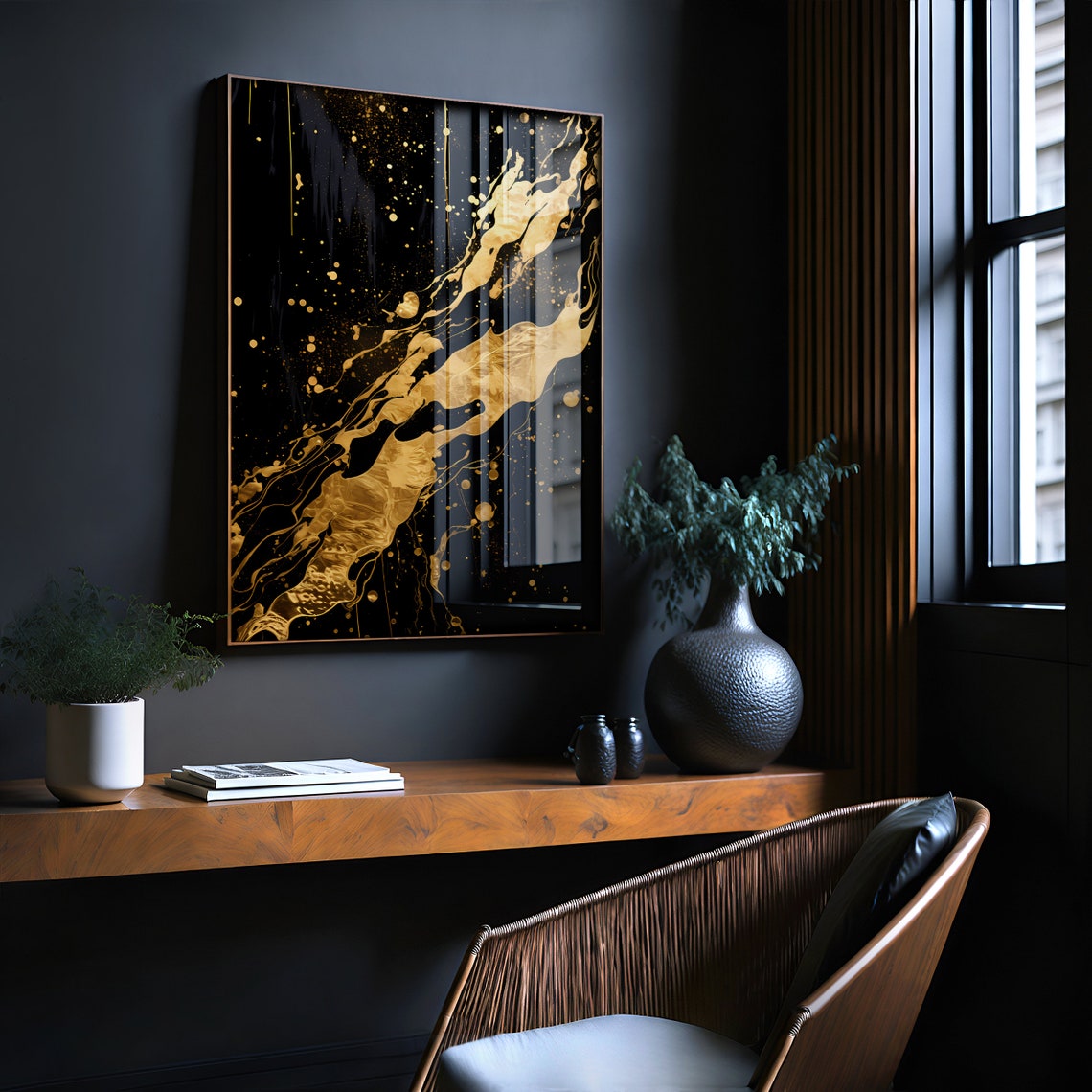 Jackson Pollock Style Gold Splatter Black Abstract Art Poster - Image 2