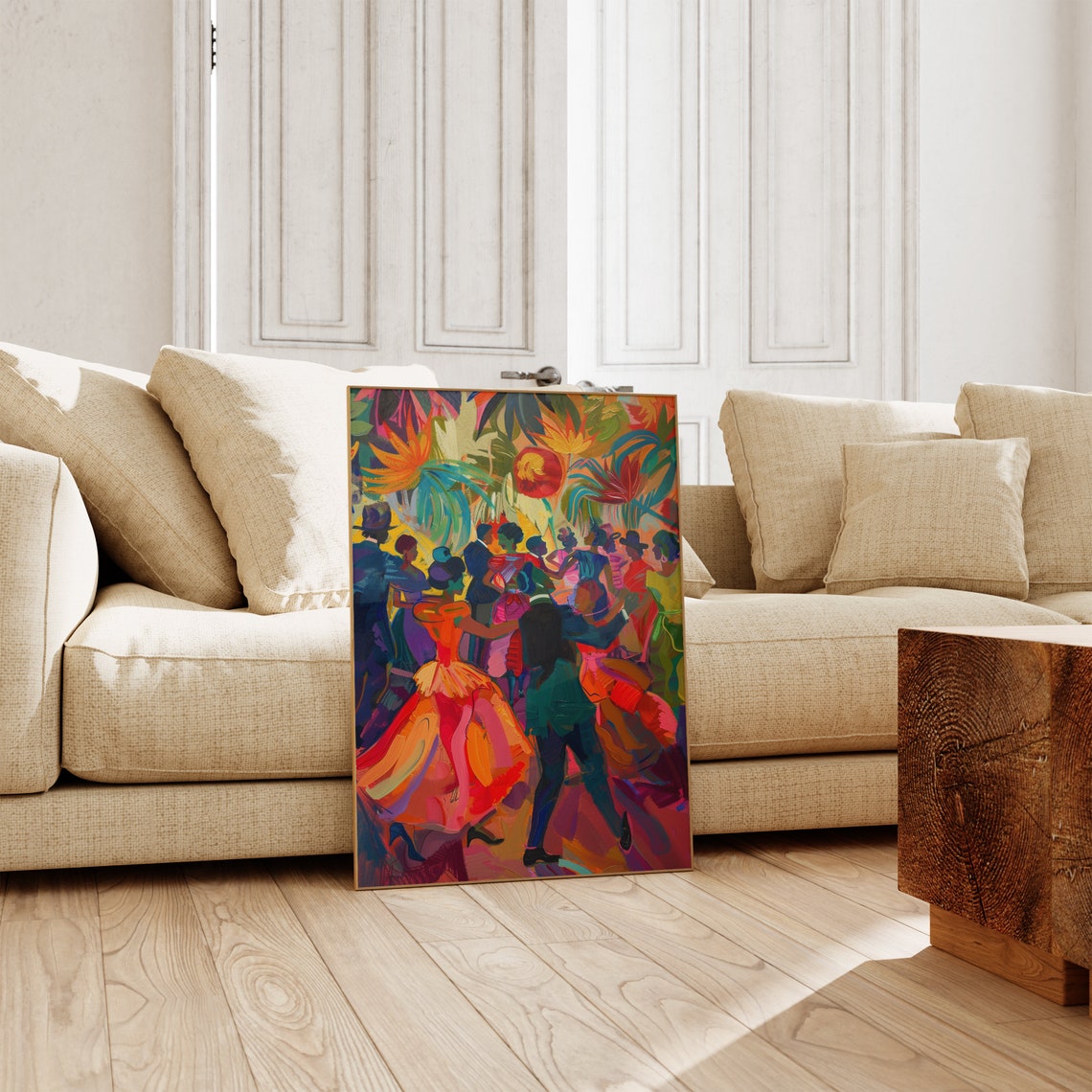 Tropical Salsa Dance Party Couples Palm Leaves Vibrant Poster - Image 2