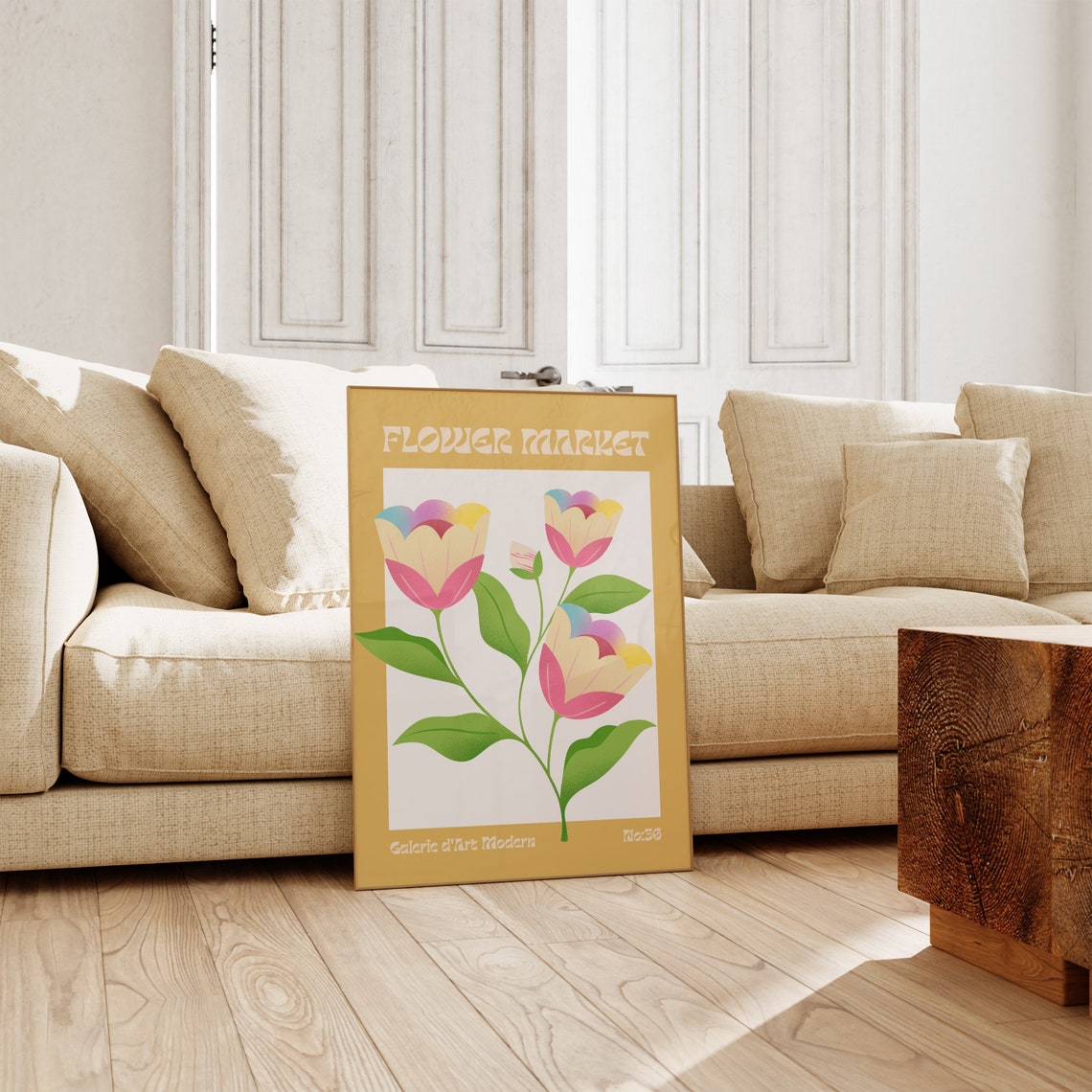 Flower Market No 36 Pastel Rainbow Tulips Mustard Floral Poster - Image 3