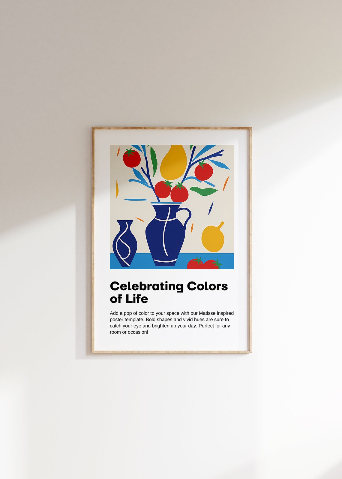 Matisse Inspired Cobalt Blue Vase Apple Still Life Modern Poster