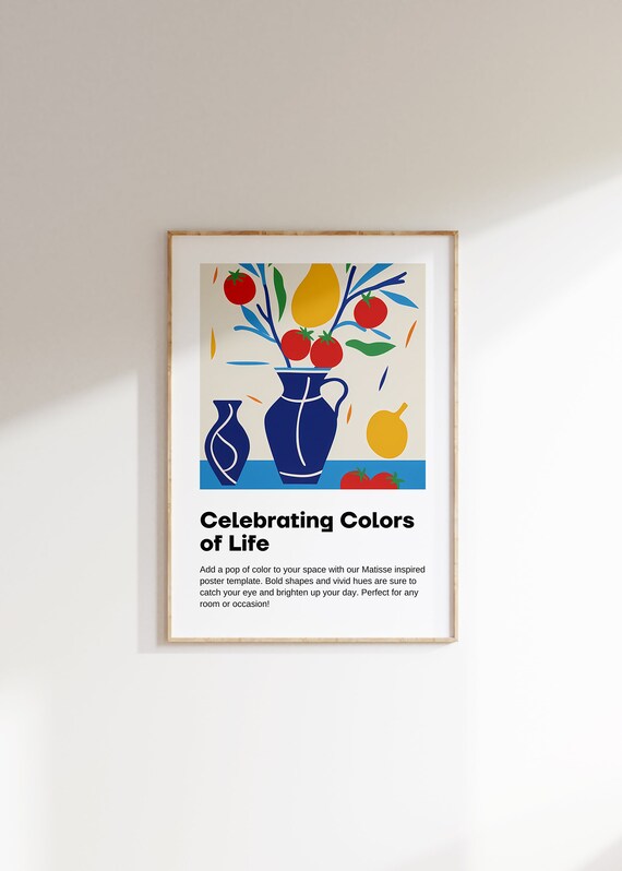 Matisse Inspired Cobalt Blue Vase Apple Still Life Modern Poster