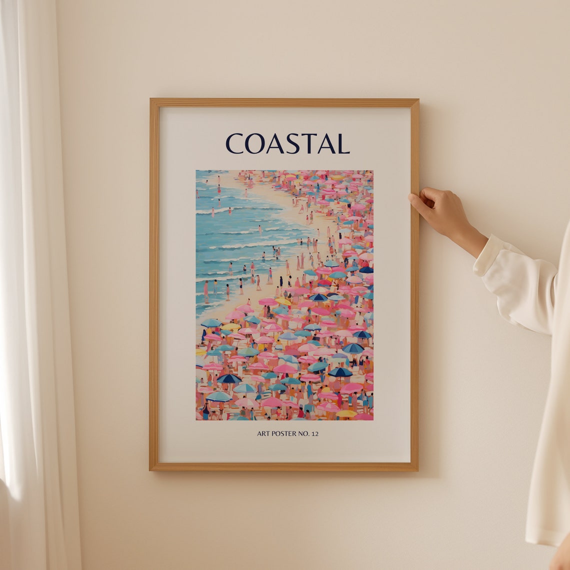 Coastal Beach Umbrellas Pastel Aerial Seaside Summer Art Poster