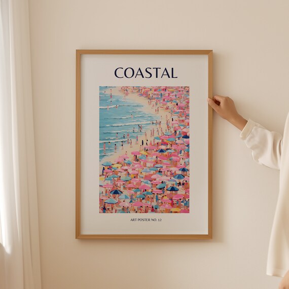 Coastal Beach Umbrellas Pastel Aerial Seaside Summer Art Poster