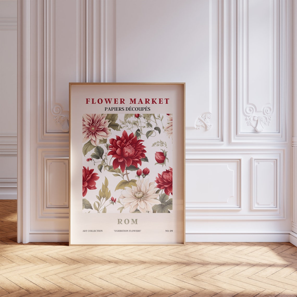 Flower Market Rom Red Dahlia Blooms Cream Petals Exhibition Poster - Image 5