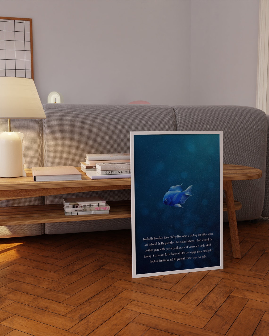 Solitary Blue Fish Deep Ocean Inspirational Poetry Art Poster - Image 4