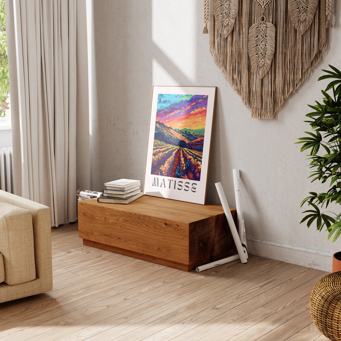 Matisse Inspired Colorful Vineyard Harvest Sunset Landscape Poster - Image 3