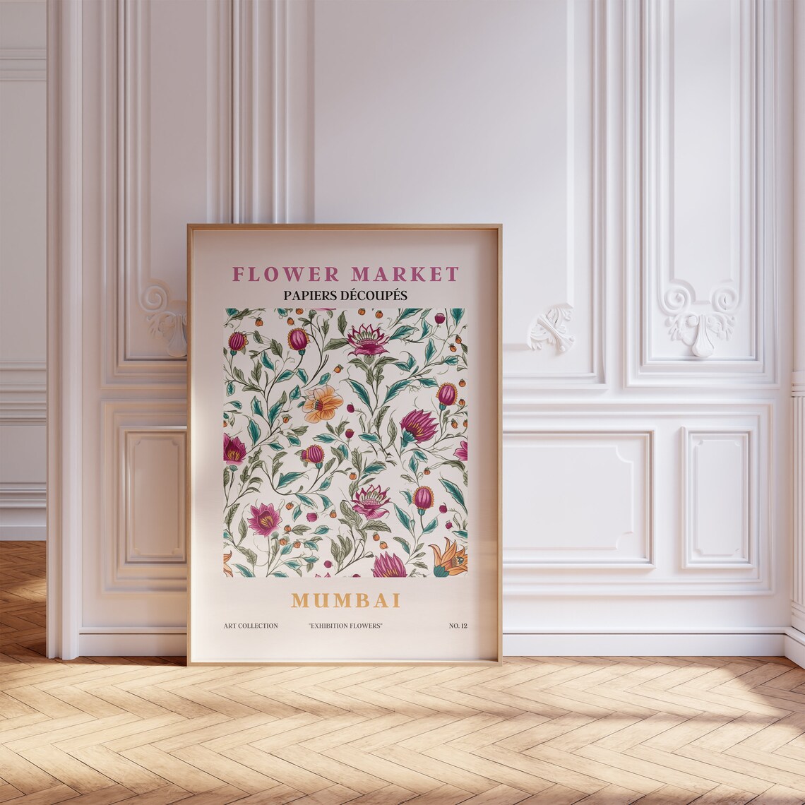 Flower Market Mumbai Magenta Blossom Trailing Vine Floral Poster - Image 5