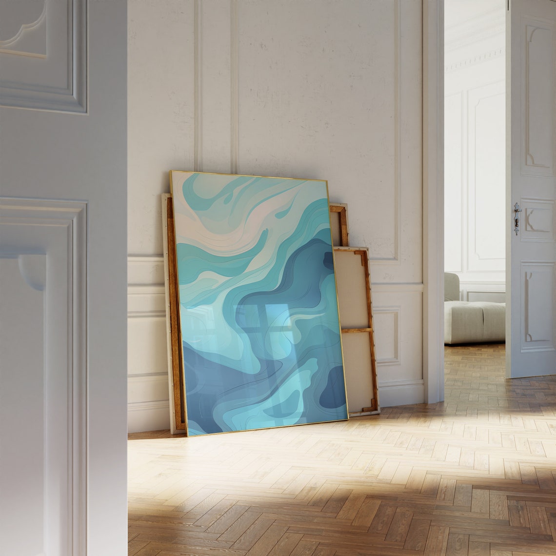 Ocean Blue Waves Abstract Coastal Modern Sea Inspired Art Poster - Image 3