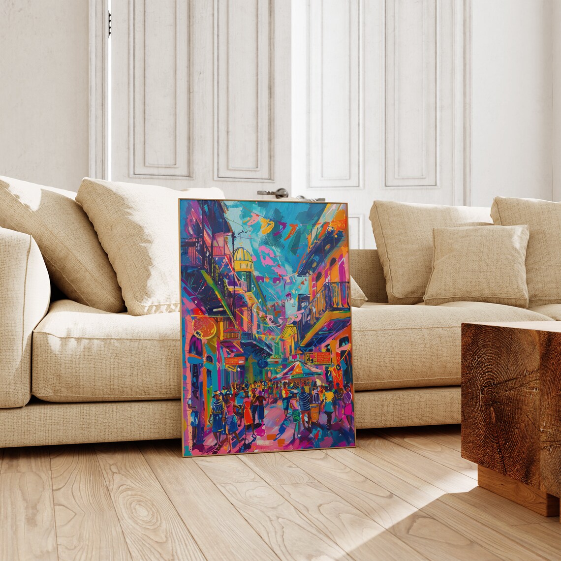 Colorful Festival Street with Flags and Crowd Painting Art Poster - Image 4