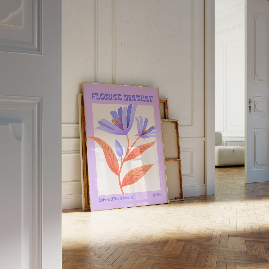 Flower Market No 24 Blue Bellflowers Orange Leaves Art Poster - Image 2