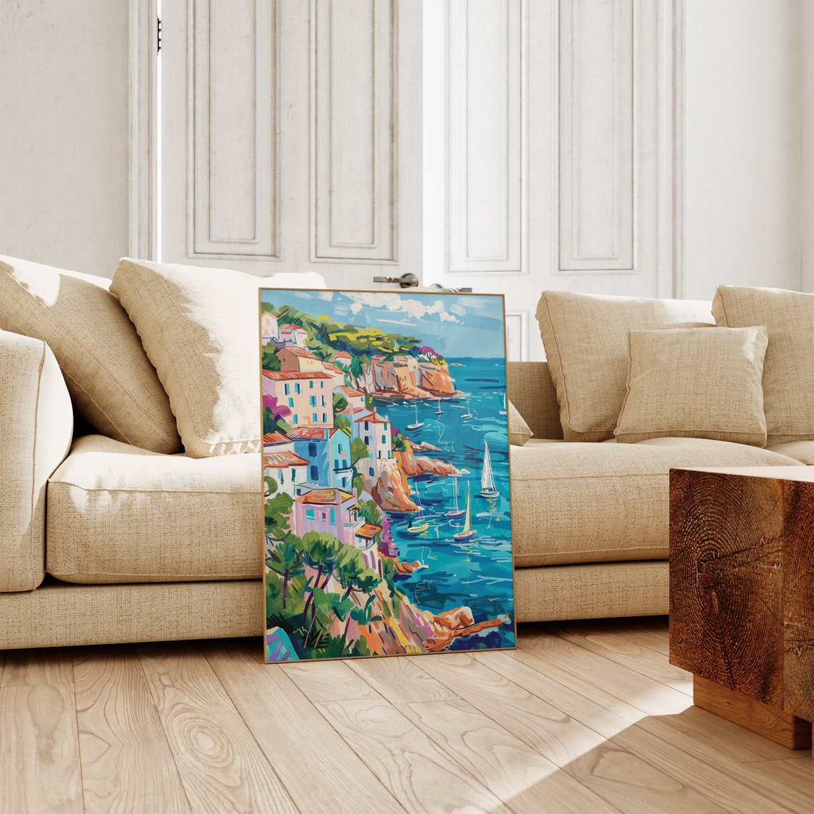 Seaside Harbor Village Cliff Colorful Mediterranean Art Poster - Image 2