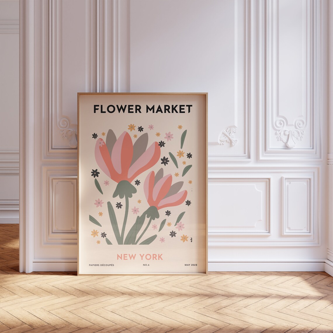 Flower Market New York Coral Tulips Papiers Decoupes Botanical Poster - Image 5