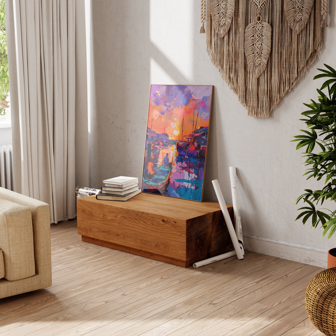 Matisse Inspired Fishing Village Sunset Boats Impasto Art Poster - Image 3