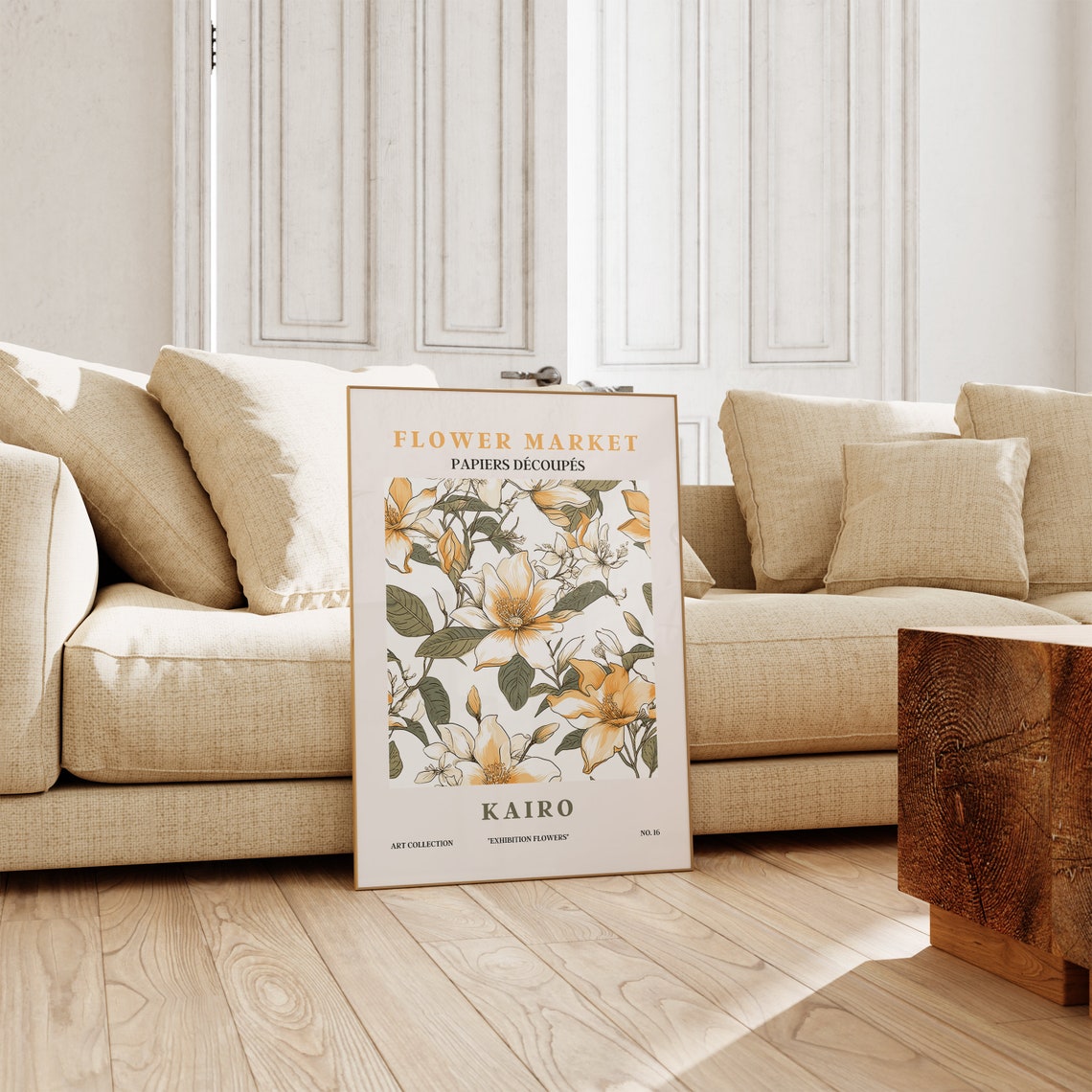 Flower Market Kairo Cream Magnolia Blossoms Sage Green Art Poster - Image 3
