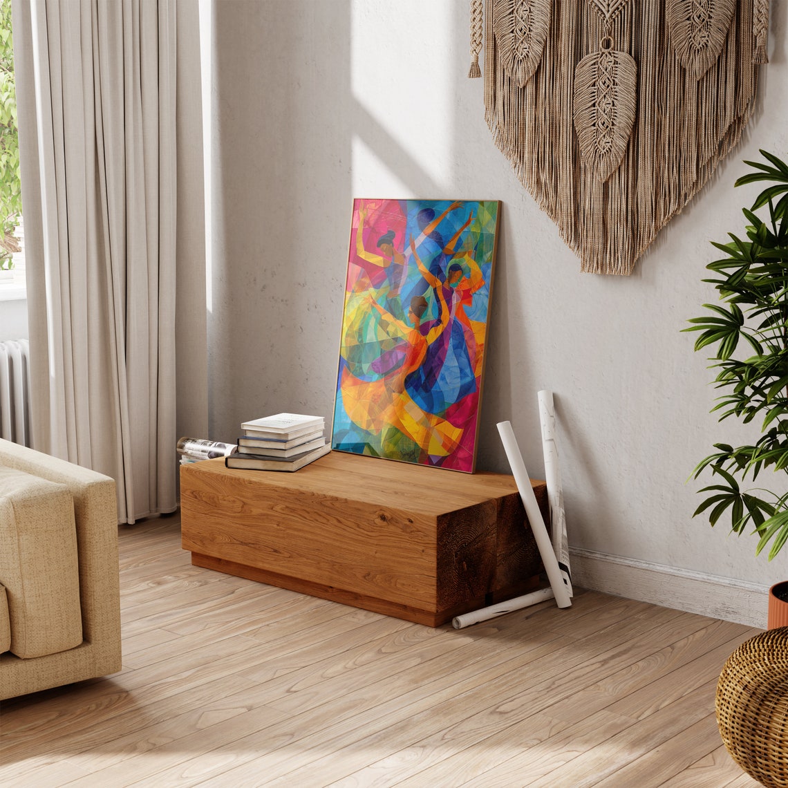 Cubist Dancers Swirling Rainbow Colors Joyful Movement Poster - Image 3