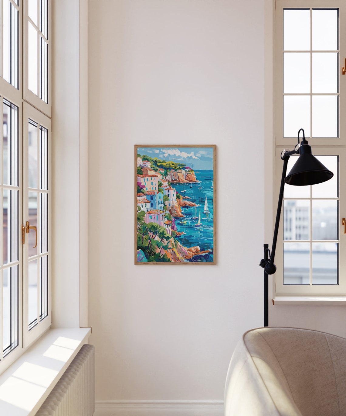 Seaside Harbor Village Cliff Colorful Mediterranean Art Poster - Image 3