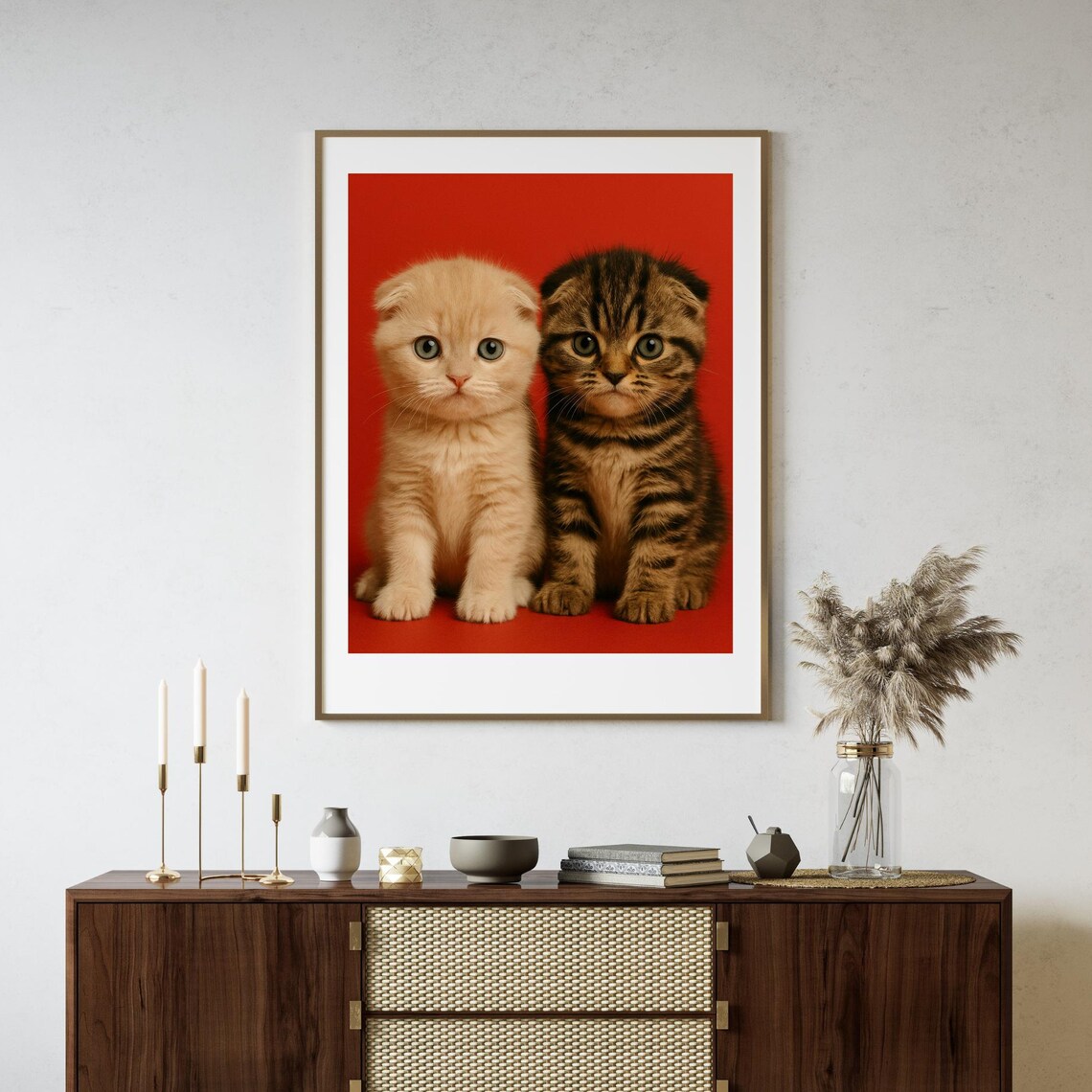 Twin Kittens Red Portrait Fluffy Cats Studio Cute Animal Pair Poster