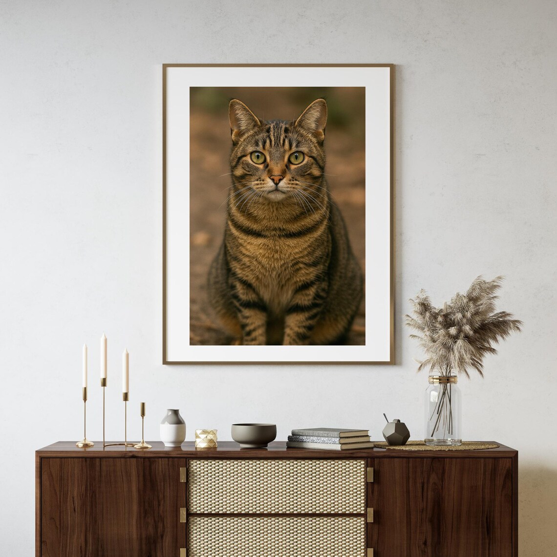 Tabby Cat Wall Art Portrait, Rustic Pet Gift Poster