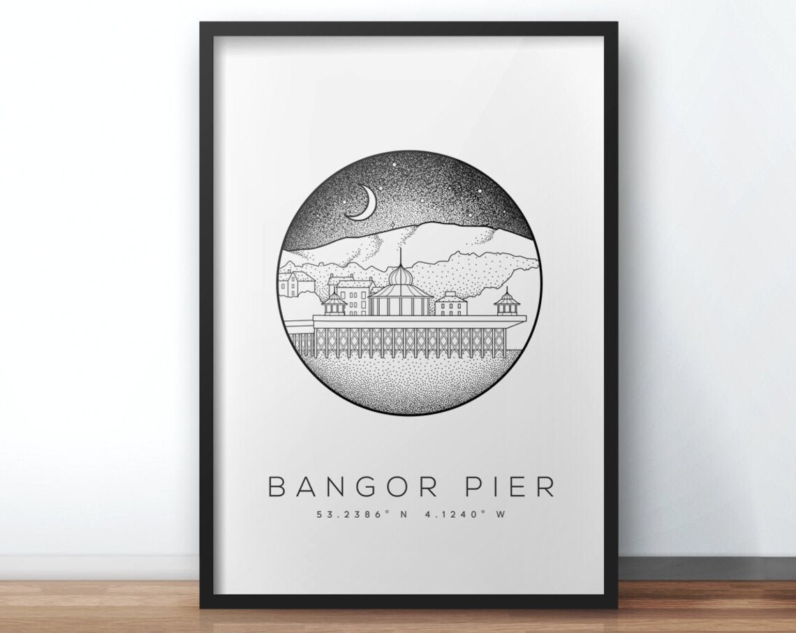 Bangor Pier, Wales Travel Poster, Dotwork Art - Image 2