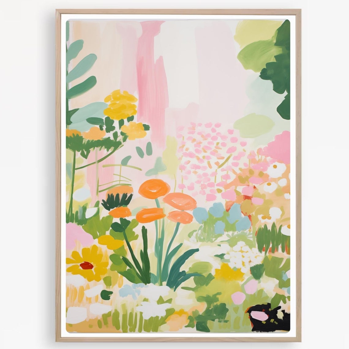 Bright Summer Garden Scene with Orange and Yellow Flowers Poster