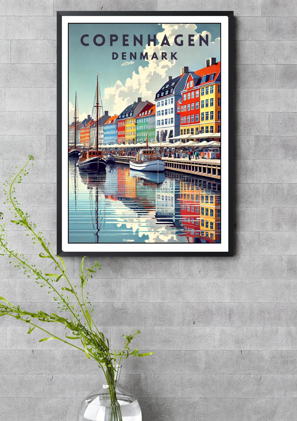 Copenhagen Travel Poster, Nyhavn Canal Scene - Image 3