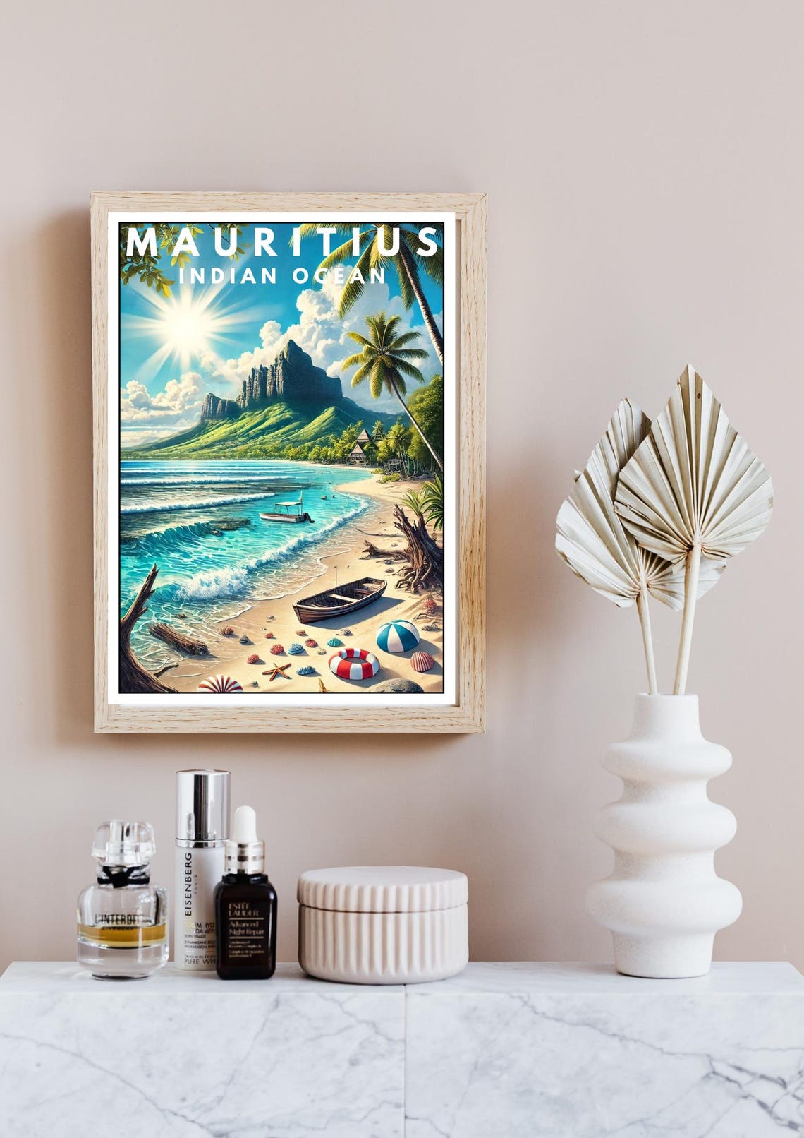 Mauritius Indian Ocean Tropical Island Beach Vintage Art Poster - Image 4