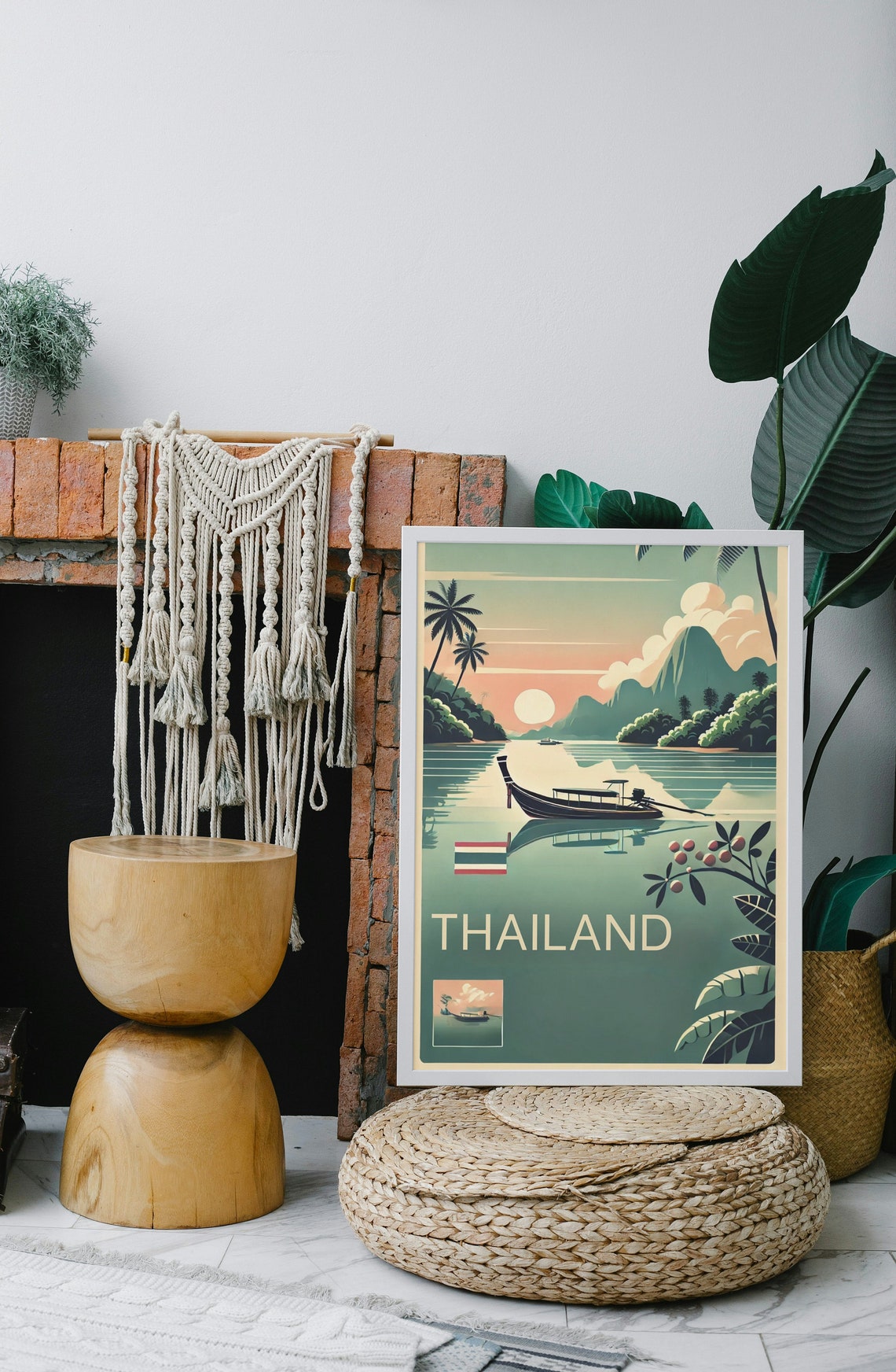 Thailand Longtail Boat Karst Cliff Sunset Vintage Retro Travel Poster - Image 2