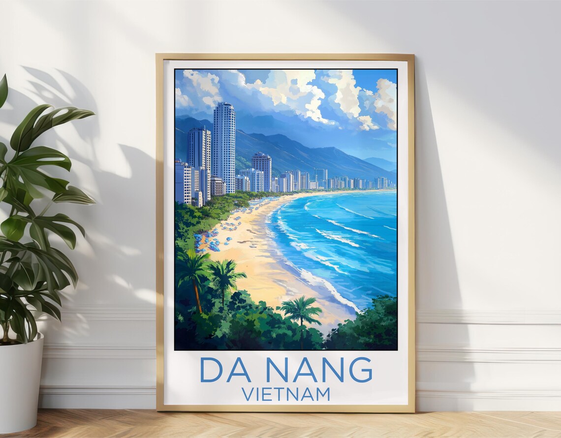 Da Nang Vietnam Tropical Beach City Coastal Vintage Travel Poster