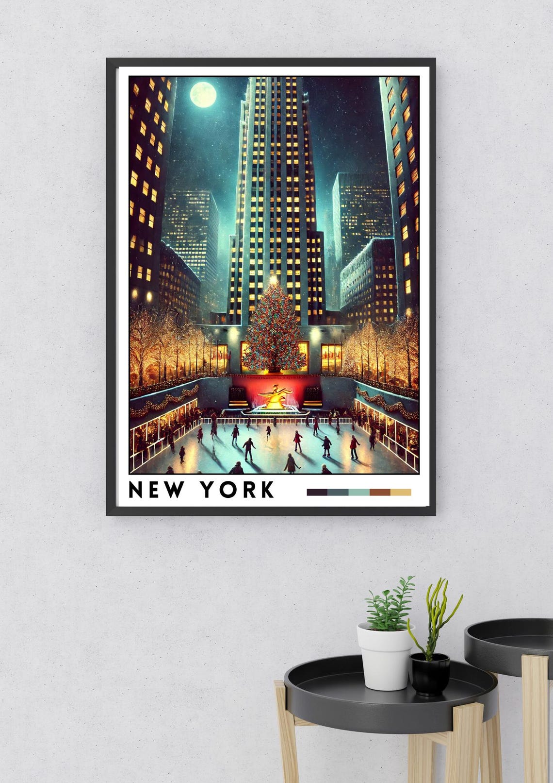 New York Rockefeller Center Christmas Tree Ice Rink Night Poster - Image 2