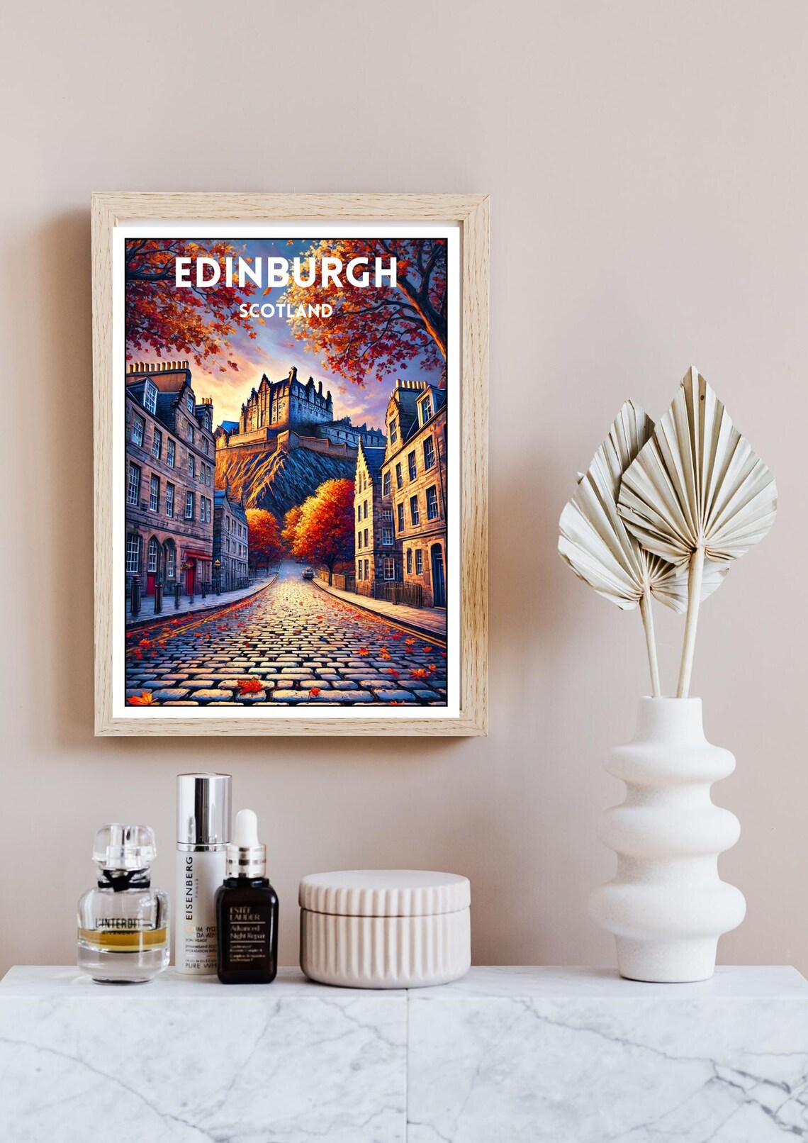 Edinburgh Scotland Castle Cobblestone Autumn Vintage Travel Poster - Image 4