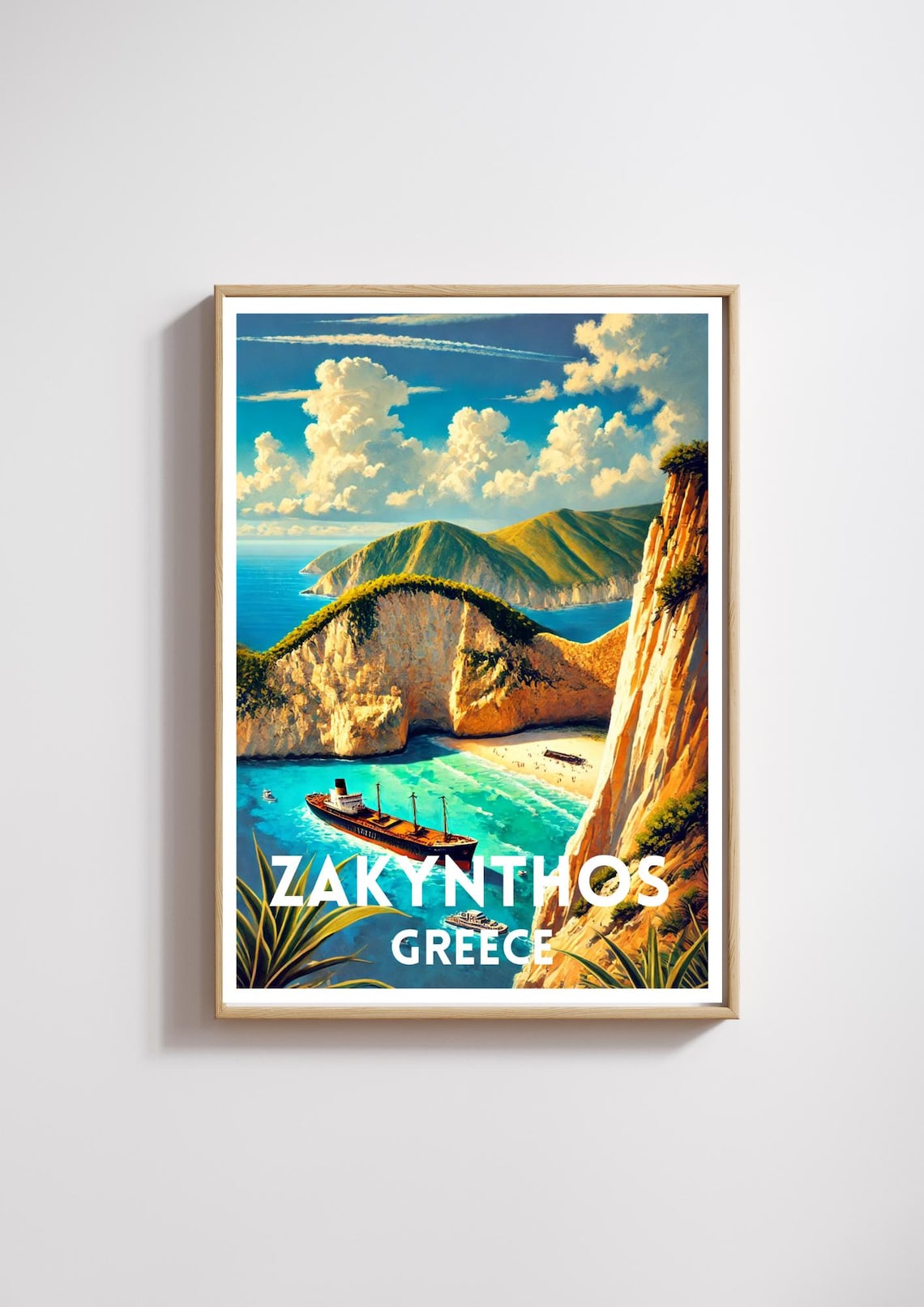 Zakynthos Greece Travel Poster, Navagio Beach Print