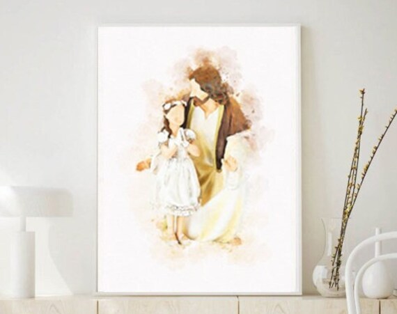 Jesus With a Child Warm Watercolor Christian Faith Art Poster