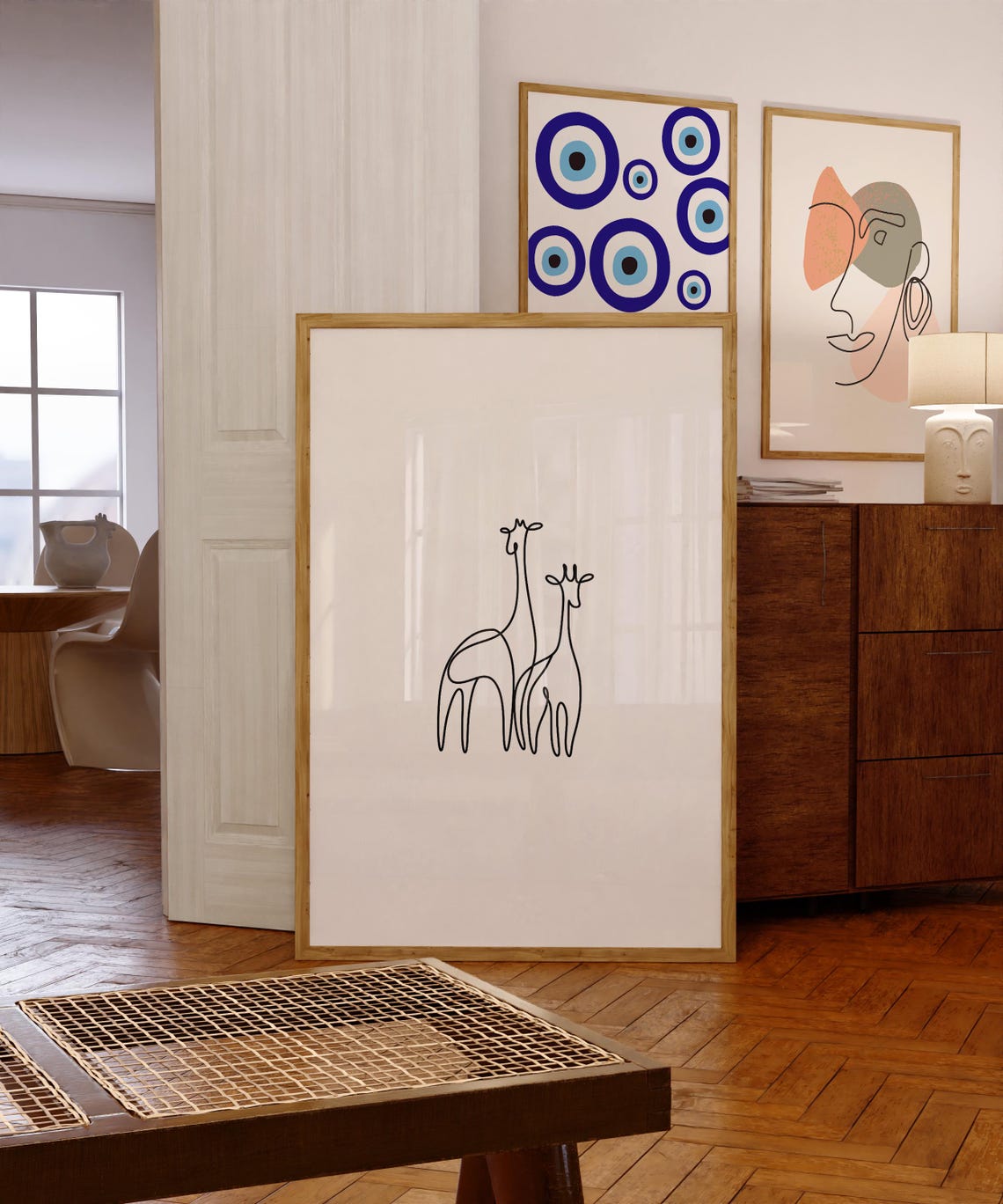 Minimalist Line Art Two Giraffes Modern Nursery Decor Poster - Image 4