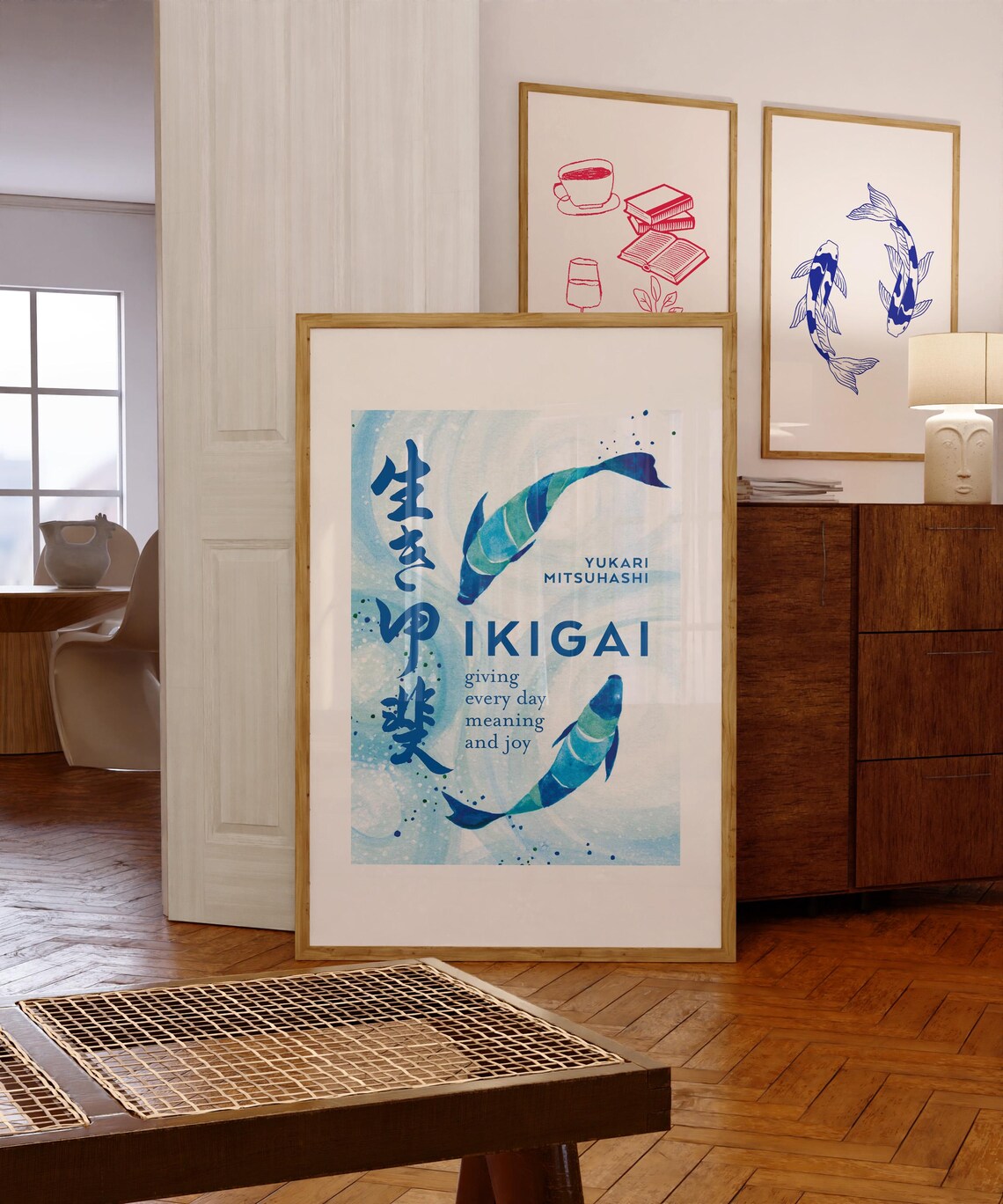 Ikigai Giving Every Day Meaning and Joy Blue Koi Fish Poster