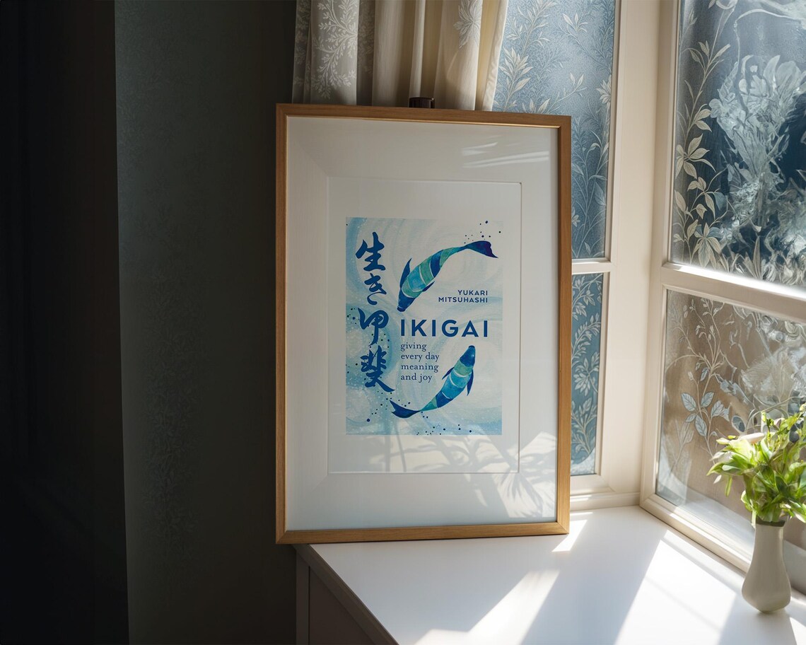 Ikigai Giving Every Day Meaning and Joy Blue Koi Fish Poster - Image 3