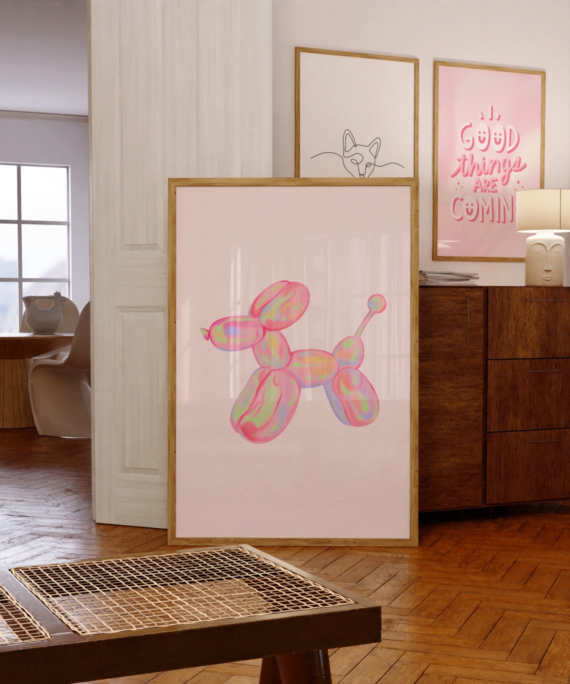 Pink Iridescent Balloon Dog Pop Art Glossy Trendy Room Poster